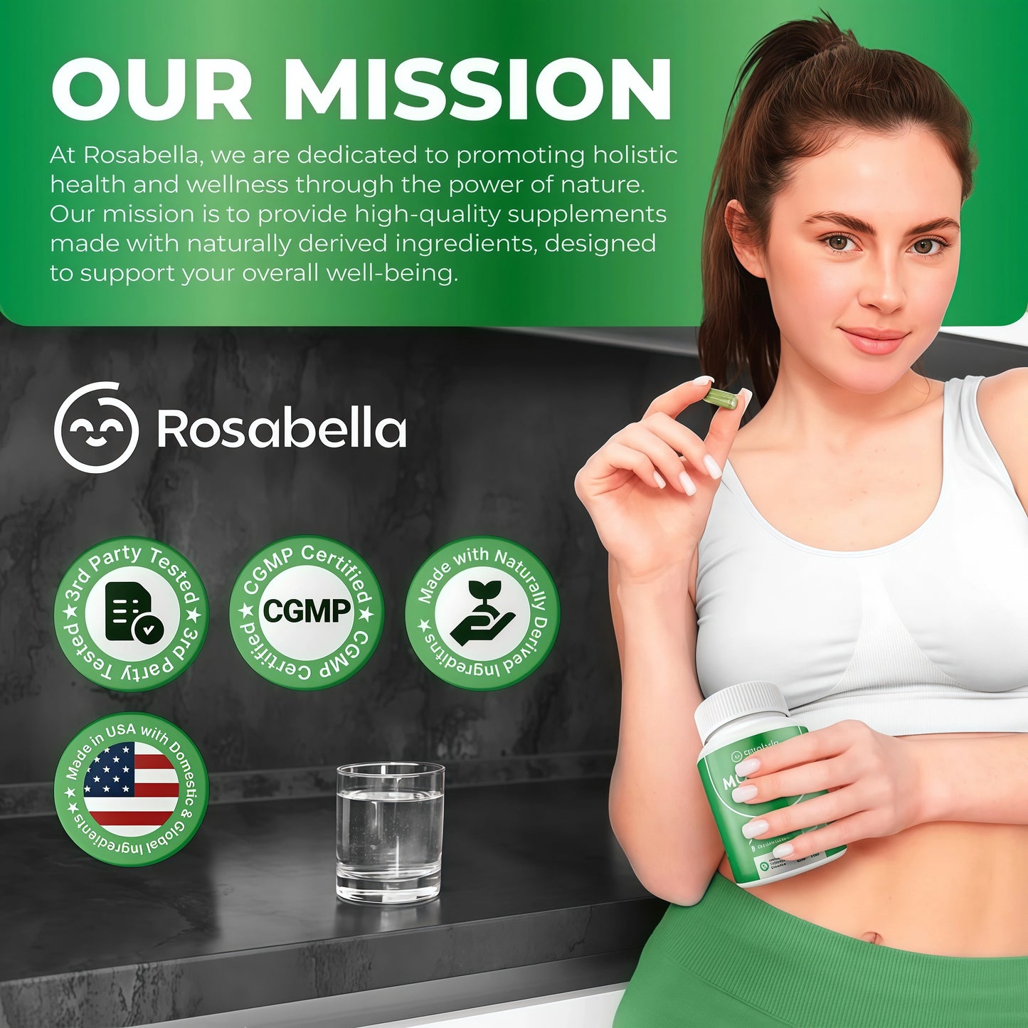 Rosabella Moringa Capsules - Pure Moringa Powder, Energy, Skin, Immune & Gut Health Superfood, Rich in Antioxidants, Essential Vitamins & Amino Acids, Natural Green Superfood Supplement - 60 Count