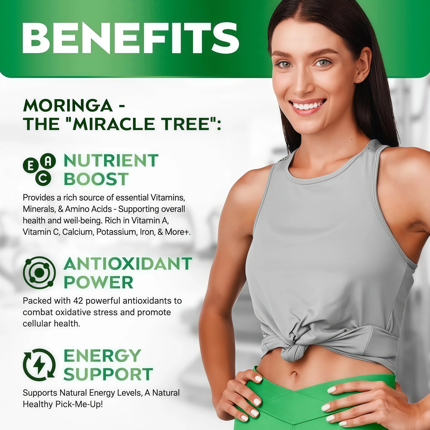 Rosabella Moringa Capsules - Pure Moringa Powder, Energy, Skin, Immune & Gut Health Superfood, Rich in Antioxidants, Essential Vitamins & Amino Acids, Natural Green Superfood Supplement - 60 Count